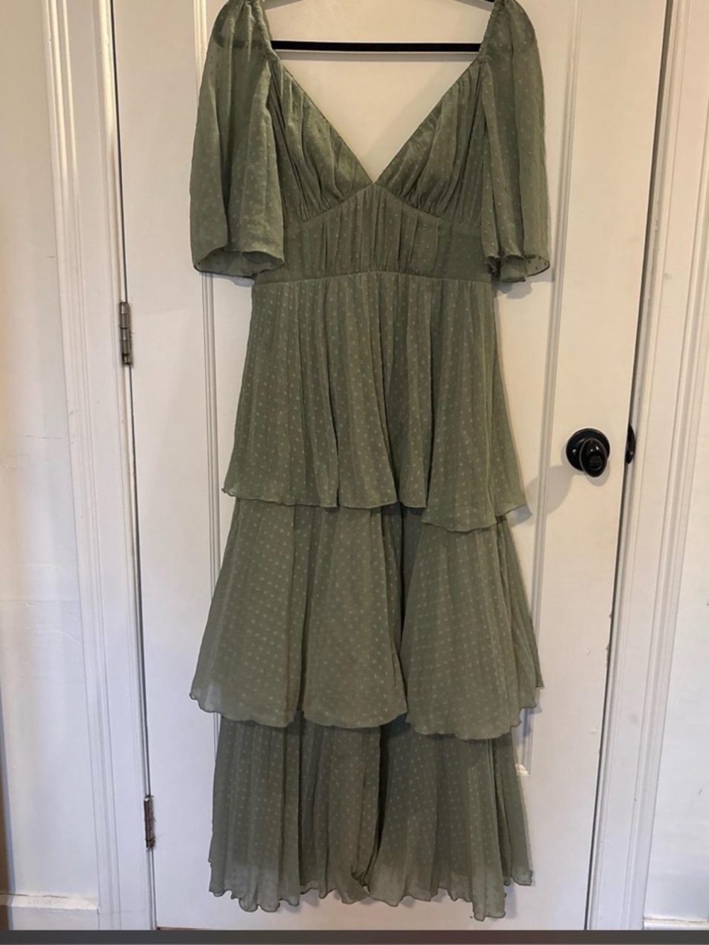 Olive Green Tiered V-Neck Women's Dress